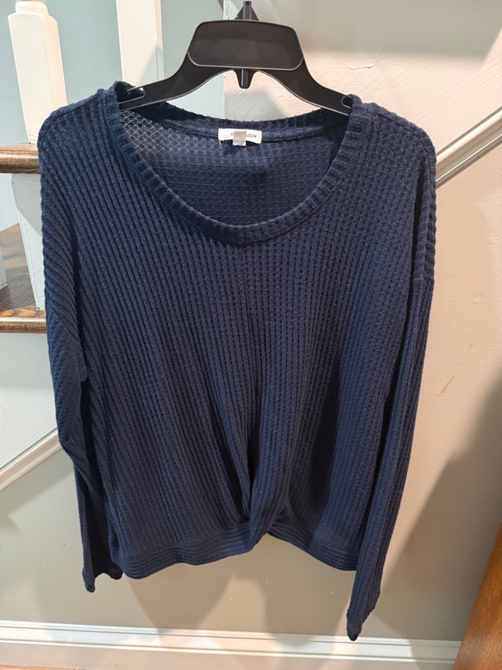 Eyeshadow Navy Waffle-Knit Long Sleeve Twist Hem Top